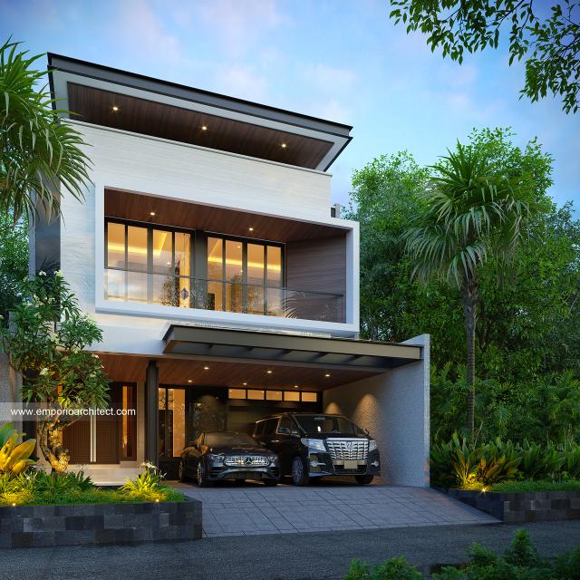 Desain Rumah Modern 3 Lantai Mrs. J di Surabaya - Tampak Depan