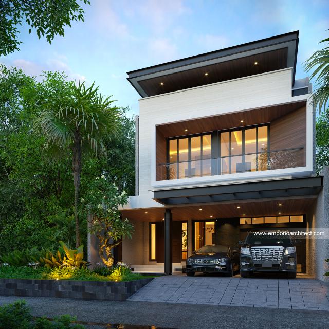 Desain Tampak Depan 2 Rumah Modern 3 Lantai Mrs. J di Surabaya