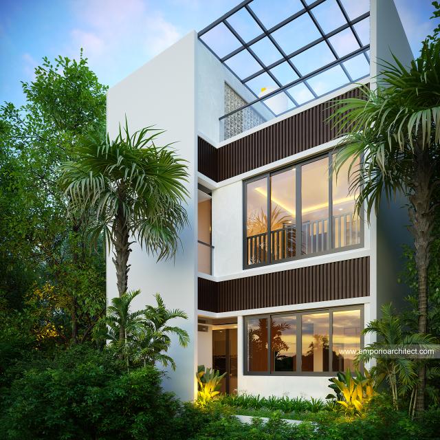 Desain Tampak Belakang Rumah Modern 3 Lantai Mrs. J di Surabaya