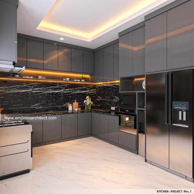 Desain Dapur Rumah Modern 3 Lantai Mrs. J di Surabaya