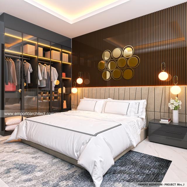 Desain Kamar Tidur Orang Tua Rumah Modern 3 Lantai Mrs. J di Surabaya