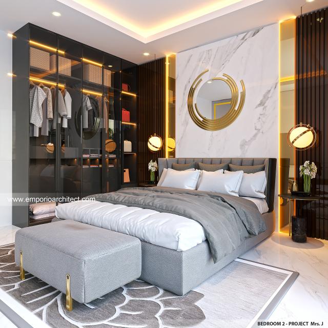 Desain Kamar Tidur 2 Rumah Modern 3 Lantai Mrs. J di Surabaya