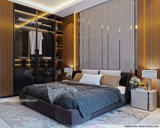 Desain Kamar Tidur Rumah Modern 3 Lantai Bapak ALV di Tangerang