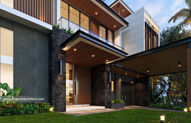 Desain Tampak Detail Depan Rumah Modern 3 Lantai Bapak Welly di Balikpapan