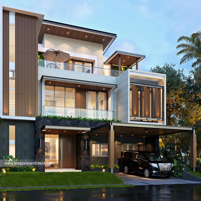 Desain Tampak Depan 2 Rumah Modern 3 Lantai Bapak Welly di Balikpapan