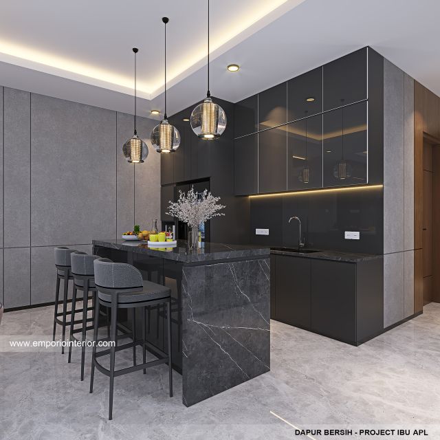 Desain Dapur Bersih Rumah Modern 3 Lantai Ibu APL di Jakarta Timur