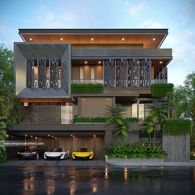 Desain Tampak Depan 3 Rumah Modern 3 Lantai Ibu APL di Jakarta Timur