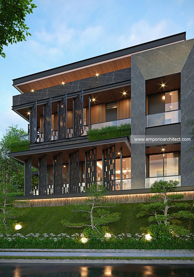 Desain Tampak Samping Rumah Modern 3 Lantai Ibu APL di Jakarta Timur