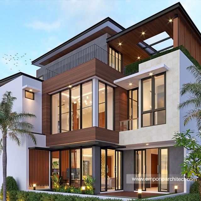 Desain Tampak Belakang Rumah Modern 3 Lantai Ibu LVA di Alam Sutera Palmyra, Tangerang Selatan