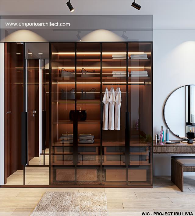 Desain Walk In Closet Rumah Modern 3 Lantai Ibu LVA di Alam Sutera Palmyra, Tangerang Selatan