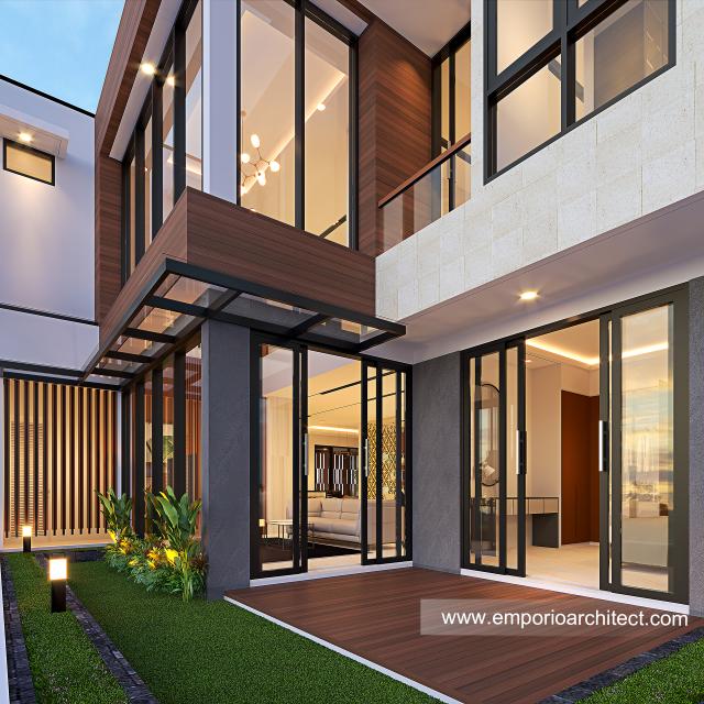 Desain Tampak Detail Belakang Rumah Modern 3 Lantai Ibu LVA di Alam Sutera Palmyra, Tangerang Selatan