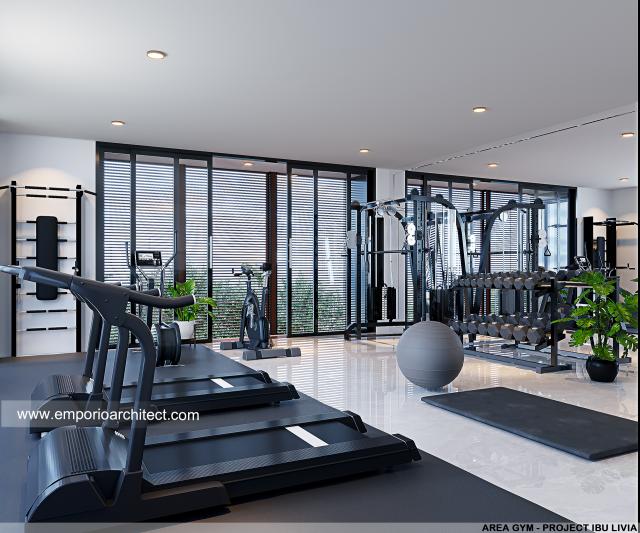 Desain Area Gym Rumah Modern 3 Lantai Ibu LVA di Alam Sutera Palmyra, Tangerang Selatan