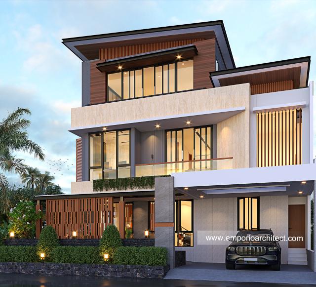 Desain Tampak Samping Rumah Modern 3 Lantai Ibu LVA di Alam Sutera Palmyra, Tangerang Selatan