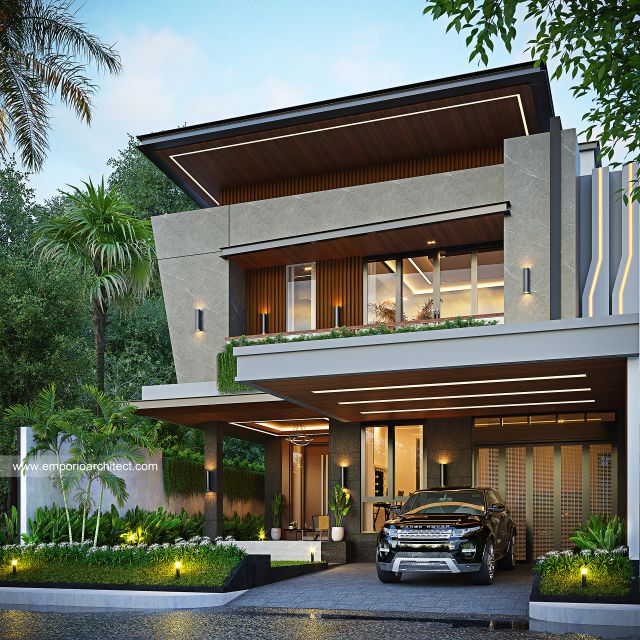 Desain Tampak Depan 2 Rumah Modern 3 Lantai Bapak CTP di Surabaya