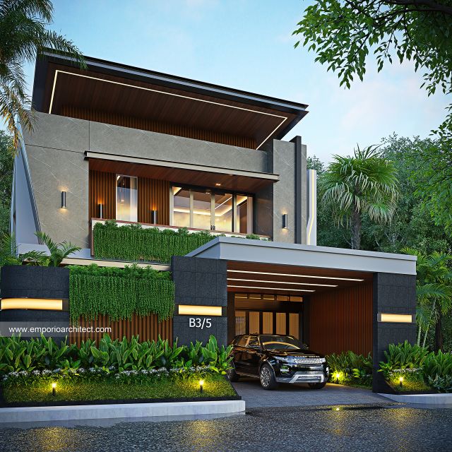 Desain Tampak Depan Dengan Pagar Rumah Modern 3 Lantai Bapak CTP di Surabaya