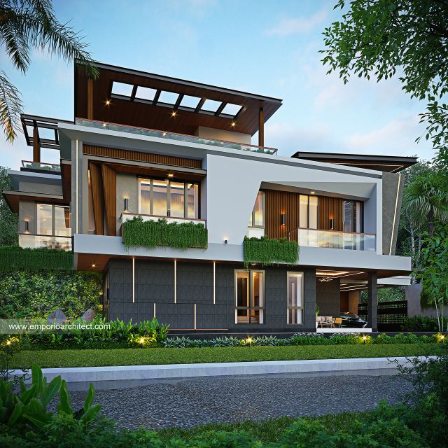 Desain Tampak Samping Rumah Modern 3 Lantai Bapak CTP di Surabaya