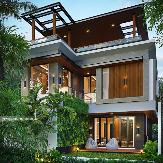 Desain Tampak Belakang Rumah Modern 3 Lantai Bapak CTP di Surabaya