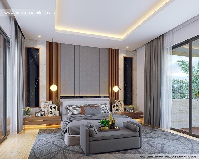 Desain Kamar Tidur Utama Rumah Modern 3 Lantai Bapak GVN di Jakarta