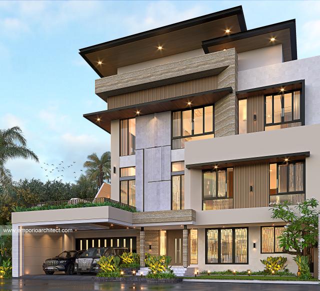 Desain Tampak Depan 2 Rumah Modern 3 Lantai Ibu Ivana di Solo