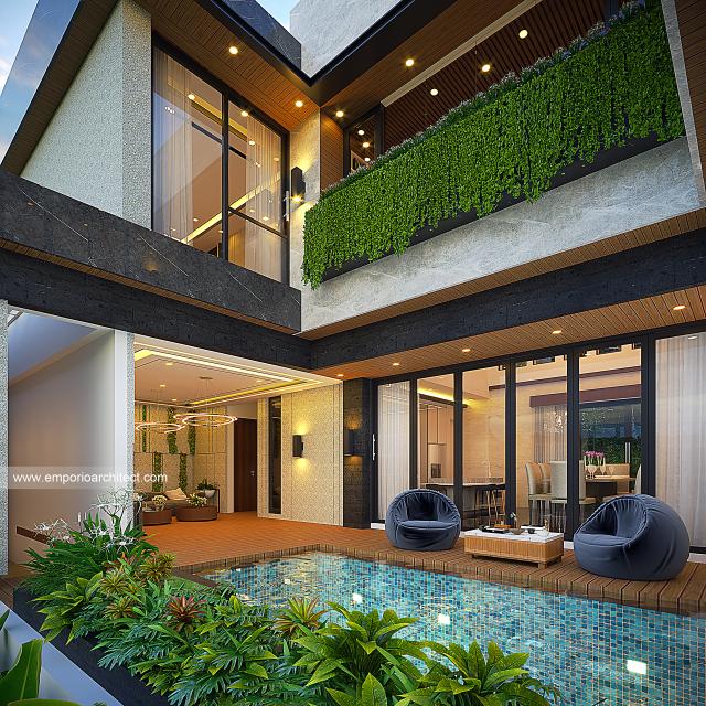 Desain Tampak Detail Belakang Rumah Modern 3 Lantai Bapak RZ di Tegal, Jawa Tengah