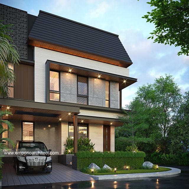 Desain Tampak Depan Rumah Modern 3 Lantai Ibu MNH di BSD, Tangerang Selatan