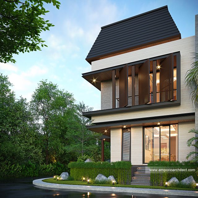 Desain Tampak Samping Rumah Modern 3 Lantai Ibu MNH di BSD, Tangerang Selatan