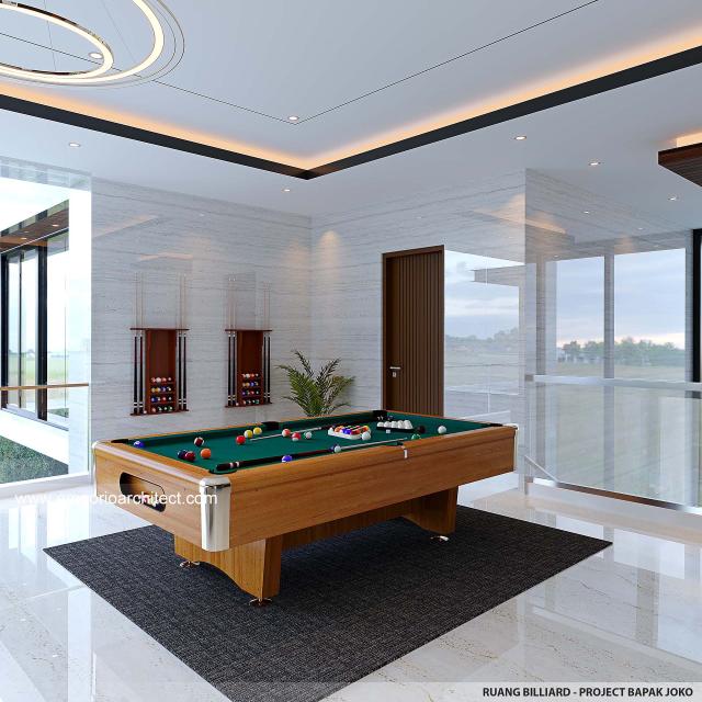 Desain Ruang Billiard Rumah Modern 3 Lantai Bapak JKO di Sentul, Bogor