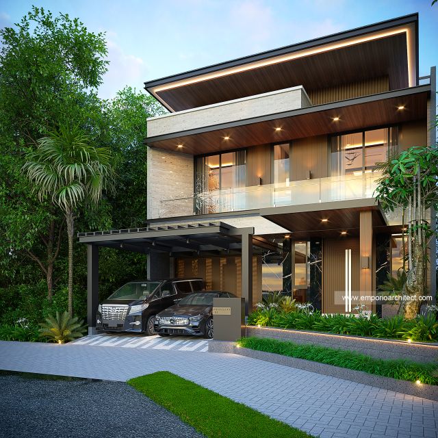 Desain Tampak Depan 2 Rumah Modern Minimalis 3 Lantai Bapak IWP di Bandung