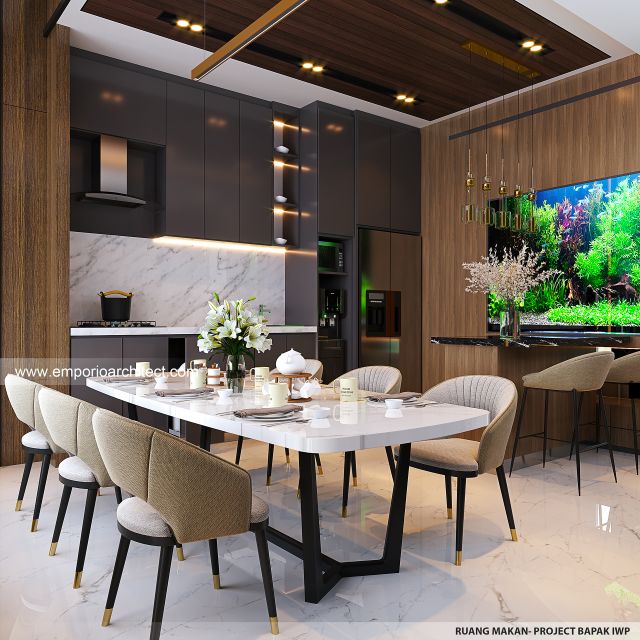 Desain Ruang Makan Rumah Modern Minimalis 3 Lantai Bapak IWP di Bandung