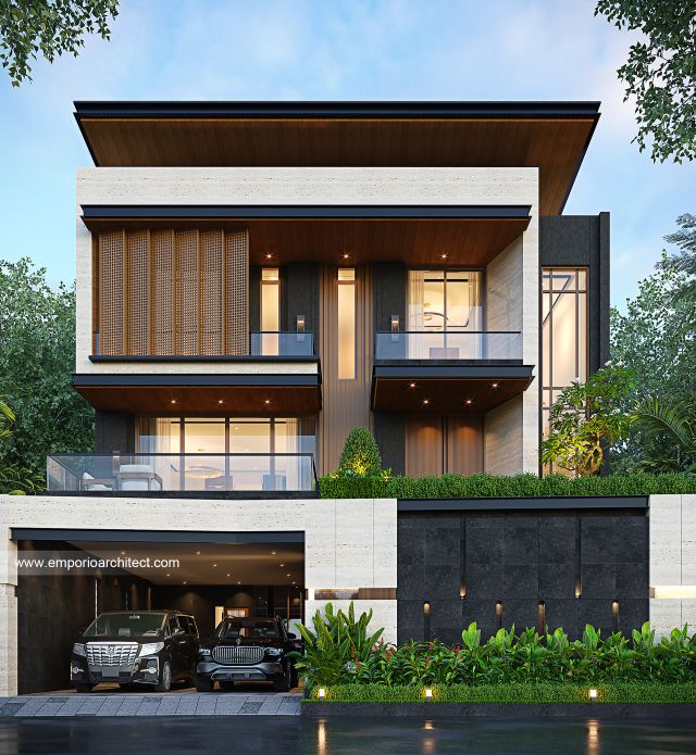 Desain Tampak Depan Rumah Modern 3 Lantai Bapak HDR di Kudus, Jawa Tengah