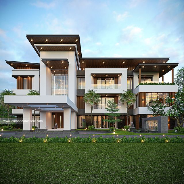 Desain Tampak Depan 3 Rumah Modern 3 Lantai Bapak RNB di Bitung, Sulawesi Utara