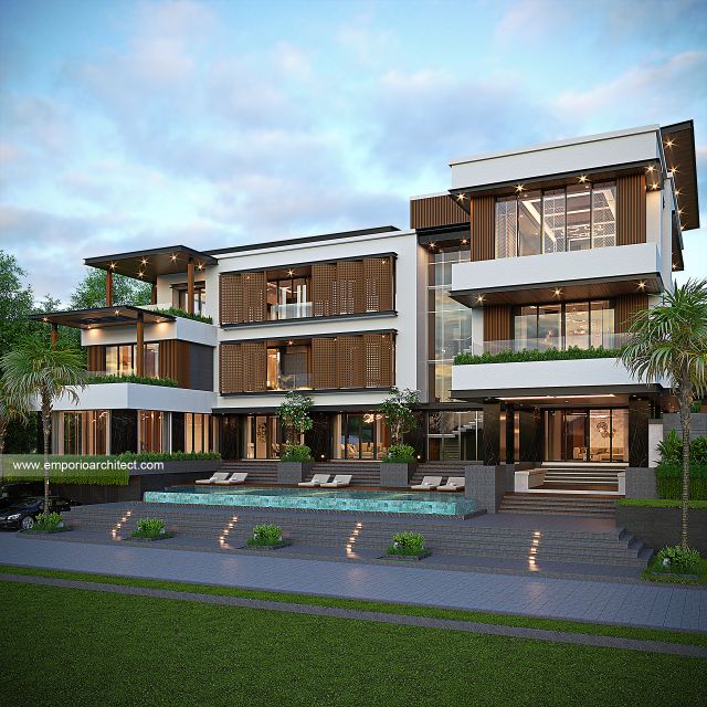 Desain Tampak Belakang Rumah Modern 3 Lantai Bapak RNB di Bitung, Sulawesi Utara