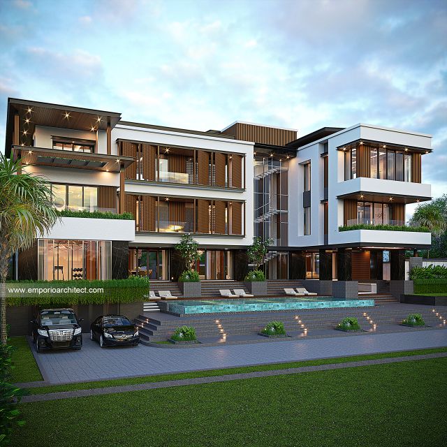 Desain Tampak Belakang 2 Rumah Modern 3 Lantai Bapak RNB di Bitung, Sulawesi Utara