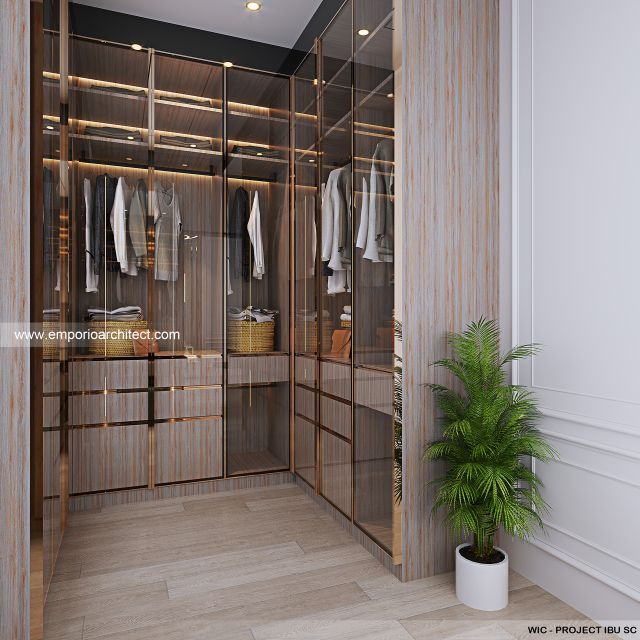 Desain Walk In Closet Rumah Modern 3 Lantai Ibu SC di Depok