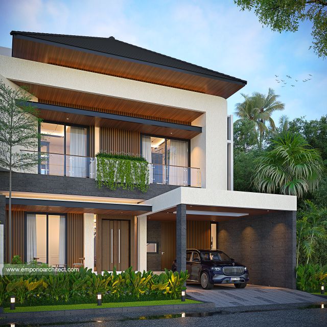 Desain Tampak Depan 2 Rumah Modern 3 Lantai Ibu SC di Depok