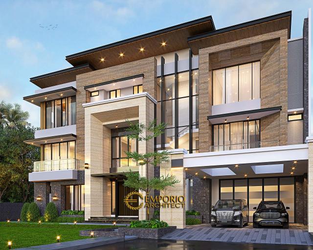 Desain Rumah Modern 3 Lantai Ibu TY di BSD, Tangerang Selatan, Banten - Tampak Depan