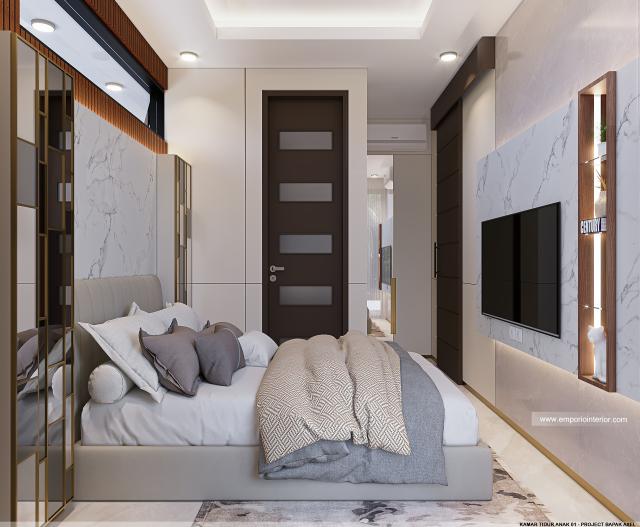 Desain Kamar Tidur Anak 1 Rumah Modern 3 Lantai Bapak Axel di Palembang