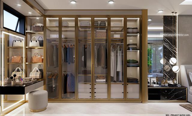 Desain Walk In Closet Rumah Modern 3 Lantai Bapak Axel di Palembang