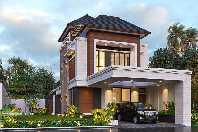 Desain Rumah Modern 3 Lantai Bapak Axel di Palembang - Tampak Depan