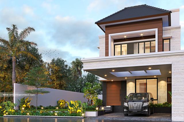 Desain Tampak Depan 2 Rumah Modern 3 Lantai Bapak Axel di Palembang