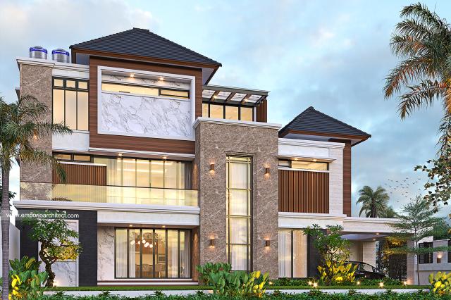 Desain Tampak Samping Rumah Modern 3 Lantai Bapak Axel di Palembang