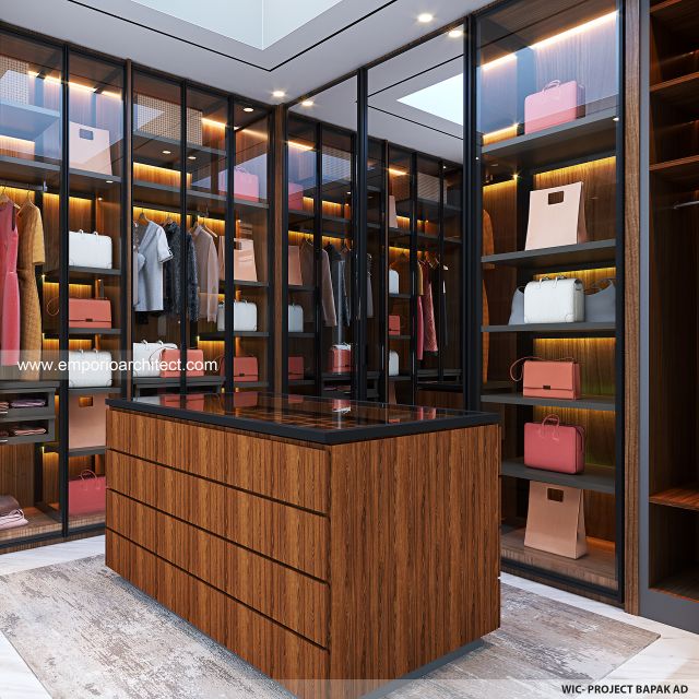 Desain Walk In Closet Rumah Modern 3 Lantai Bapak AD di Pondok Indah, Jakarta Selatan