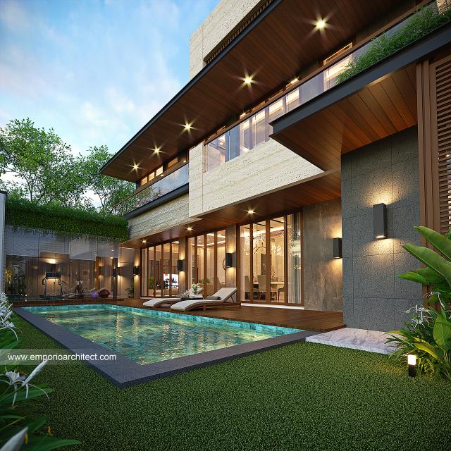 Desain Tampak Detail Belakang Rumah Modern 3 Lantai Ibu VBB di Bandung