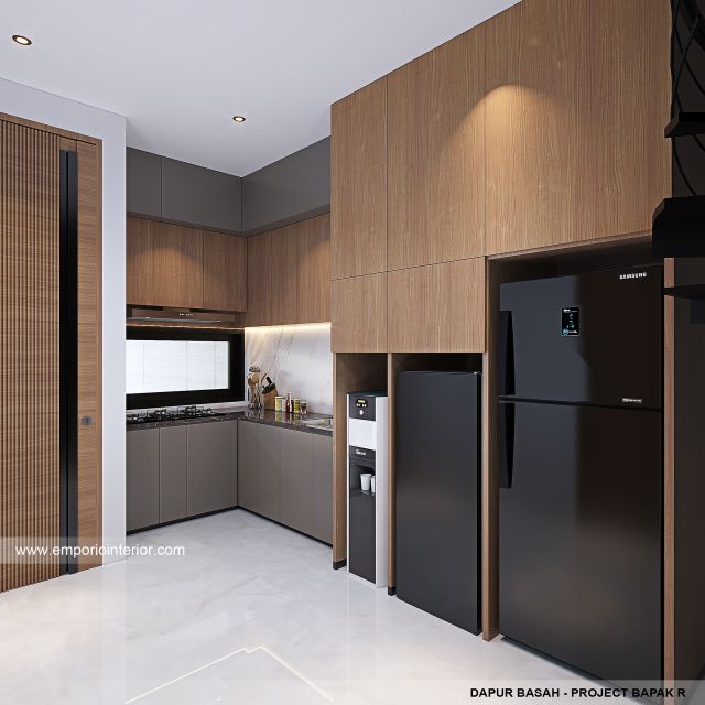 Desain Dapur Basah Rumah Modern 3 Lantai Bapak R di Cinere, Depok