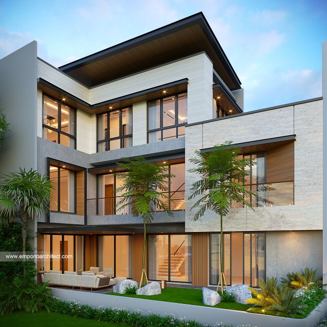 Desain Tampak Belakang Rumah Modern 3 Lantai Bapak R di Cinere, Depok