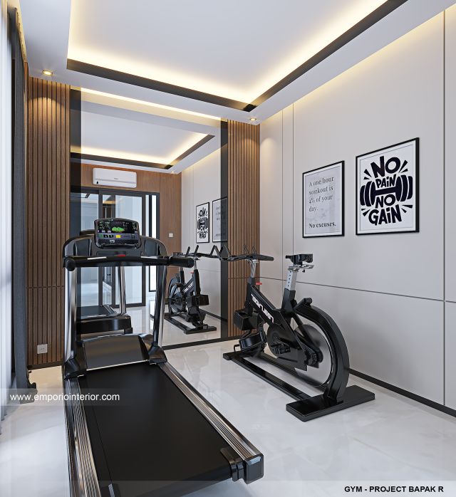 Desain Area Gym Rumah Modern 3 Lantai Bapak R di Cinere, Depok