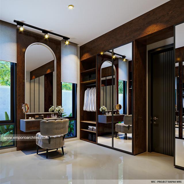 Desain Walk In Closet Rumah Modern 3 Lantai Bapak WRS di Purworejo, Jawa Tengah