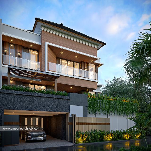 Desain Tampak Depan 2 Rumah Modern 3 Lantai Ibu LDN di Cirebon, Jawa Barat