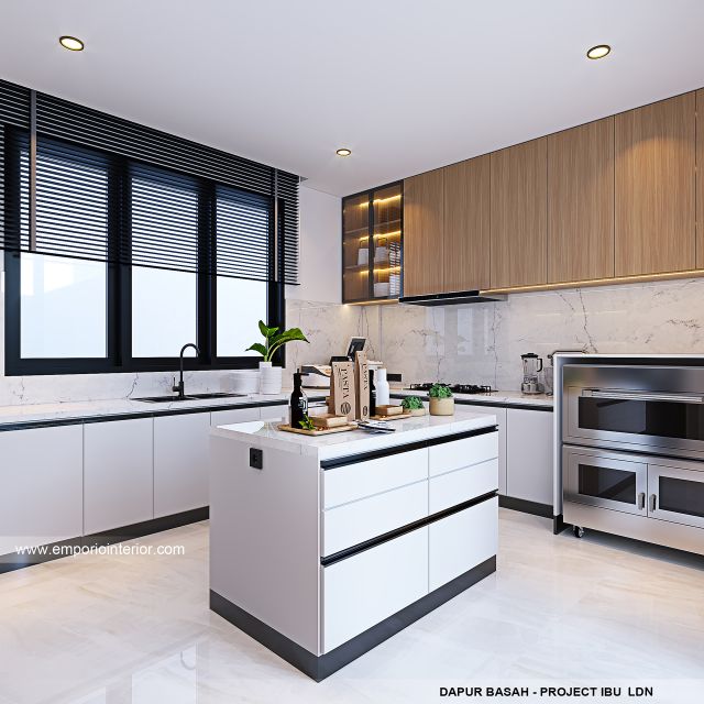 Desain Dapur Basah Rumah Modern 3 Lantai Ibu LDN di Cirebon, Jawa Barat