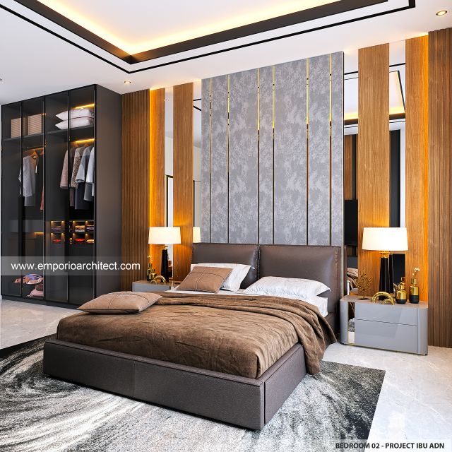 Desain Kamar Tidur 2 Rumah Modern 3 Lantai Ibu ADN di Serang, Banten